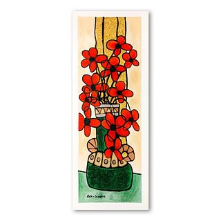 Ben Simhon, "Green Vase" Hand Signed Limited Edition Serigraph on Paper with Letter of Authenticity.
