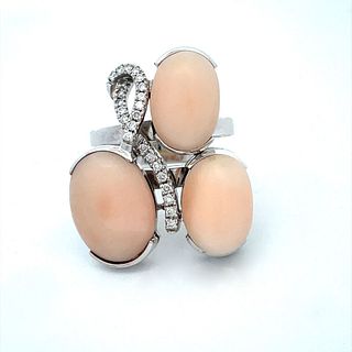 18K white gold diamond and Angel skin coral ring