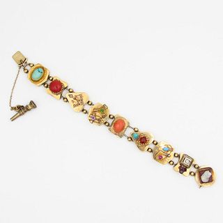 14K Gold Antique Stickpin Gemstone Slide Bracelet