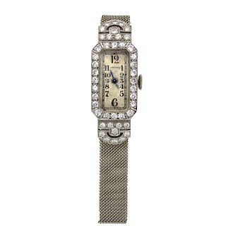 Art Deco 18K white gold Ladies Diamond Longines Wristwatch