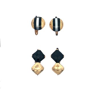 Two pairs of 14K Gold Onyx Cufflinks