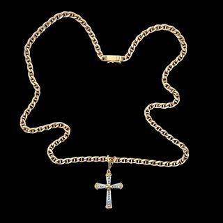 14K Gold Chain Diamond cross pendant necklace