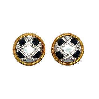 Asch Grossbardt 18K Gold Inlaid Stone Earrings