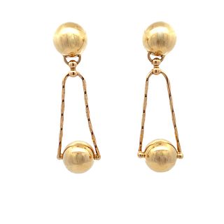 14K Gold Long Drop Ball Earrings