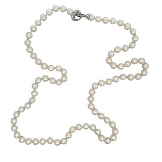 18K Diamond Heart Culture Pearl Necklace 25in