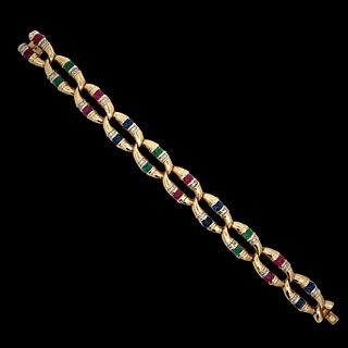 14K Ruby Sapphire Emerald Diamond Bracelet