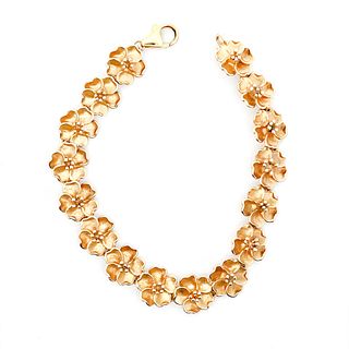 14K Gold Floral / Flower Link Bracelet