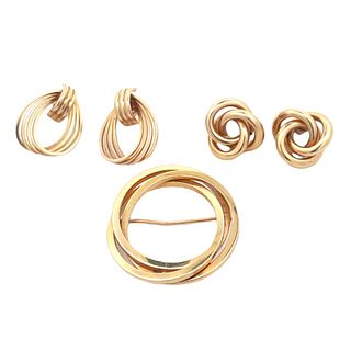 Vintage Tiffany 14K Gold Pin & Earring Lot