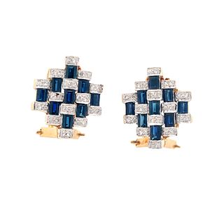 18K Gold Diamond and Sapphire Earrings