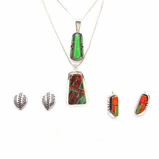 Four Signed Native American Necklace Earrings Yazzie