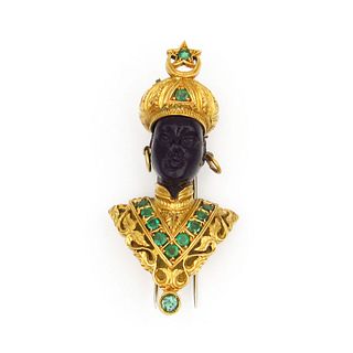 G. Nardi 18K Gold Emerald Brooch Pin