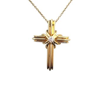 Tiffany & Co 18K Gold Diamond Cross Necklace