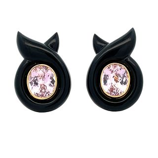 18K Kunzite & Black Onyx Earrings