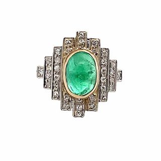 Vintage Platinum Emerald Diamond Ring