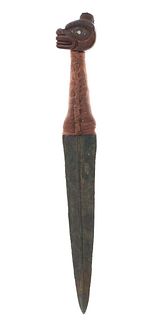 19th C. Tlingit Copper Dagger w/ Bear Pommel