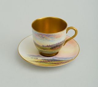ROYAL WORCESTER HAND-PAINTED CUP AND SAUCER