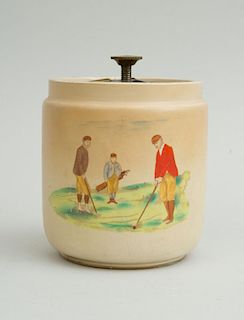CARLTONWARE METAL-MOUNTED POTTERY TOBACCO JAR AND COVER
