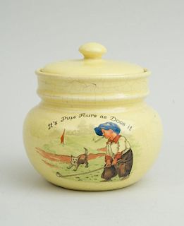 ENGLISH GLAZED POTTERY TOBACCO JAR AND COVER