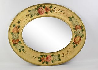 HAND-PAINTED FLORAL OVAL MIRROR