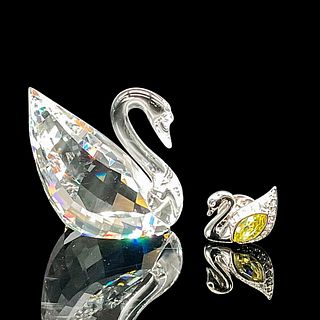 2pc Swarovski SCS Crystal Figurine Swan and Swan Pin