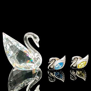 3pc Swarovski SCS Crystal Swan Figurine & Pins