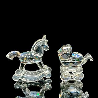 2pc Swarovski Crystal Figurine Baby Carriage & Rocking Horse
