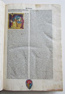 ANTIQUE LATIN BIBLE WITH ILLUSTRATIONS, 1489 INCUNABULA RARE FOLIO