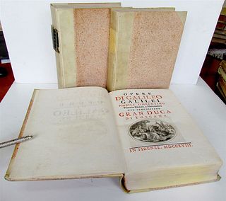 1718 OPERE ILLUSTRATED VELLUM BOUND ANTIQUE RARE THREE-VOLUME SET BY GALILEO GALILEI