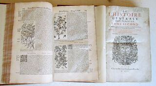 JACQUES DALLECHAMPS' 1615 HISTORY OF PLANTS IN TWO OLD FOLIO VOLUMES