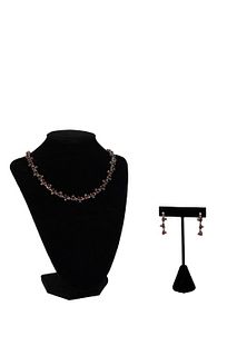 Sterling Silver Necklace & Earrings with Garnets