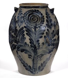 IMPORTANT DAVID JARBOUR ATTRIBUTED, STAMPED "H. SMITH & CO.", ALEXANDRIA, VIRGINIA DECORATED STONEWARE LARGE JAR
