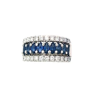 18K Gold wide Sapphire and Diamond Ring / Band