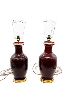 Pair Ox Blood Ceramic Lamps
