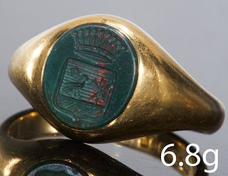 CARVED BLOOD STONE INTAGLIO SIGNET RING
