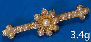 ANTIQUE VICTORIAN SEED PEARL FLOWER BAR BROOCH