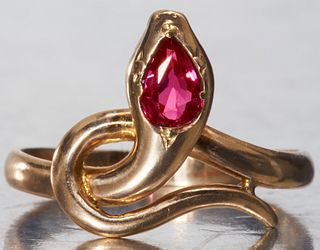ANTIQUE SNAKE RING SET WITH RUBY