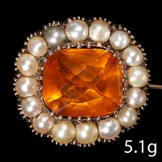 ANTIQUE GEORGIAN CITRINE AND PEARL BROOCH
