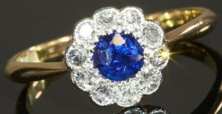 EDWARDIAN SAPPHIRE AND DIAMOND CLUSTER RING