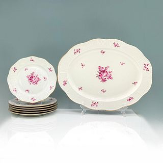 7pc Herend Pink Bouquet Plates and Serving Tray Set