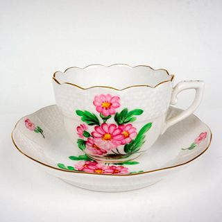 Pair of Herend Floral Teacup and Saucer Set