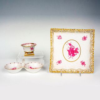 3pc Herend Porcelain Tableware, Chinese Bouquet Raspberry