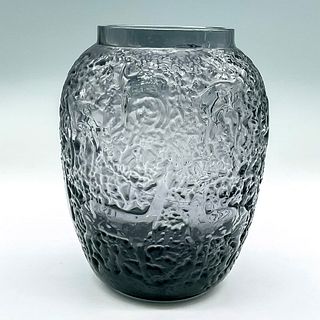 Lalique Crystal Smokey Grey Vase, Biches Deer