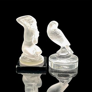 2pc Lalique Crystal Paperweight, Canard Attentif + Floreal