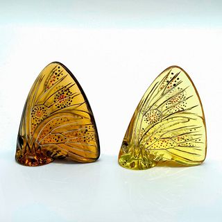 Pair of Lalique Crystal Enameled Butterfly Figurines
