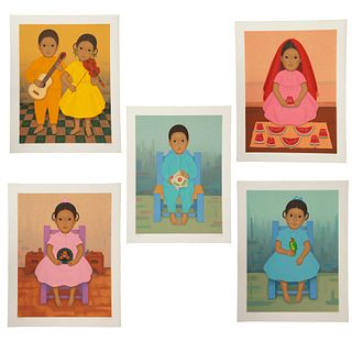 GUSTAVO MONTOYA, Niños mexicanos, 1985, Firmadas, Serigrafías, 60 x 45 cm imagen / 69 x 49 cm papel cada una, Piezas: 5