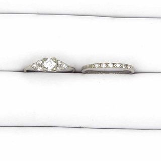 Art Deco Platinum Diamond Engagement Ring Band