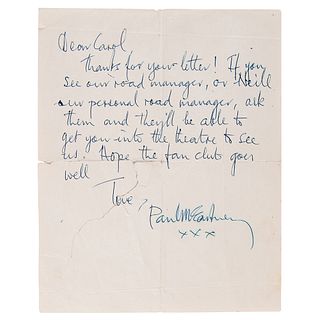 Paul McCartney Autograph Letter Signed -helping a fan get backstage in 1963