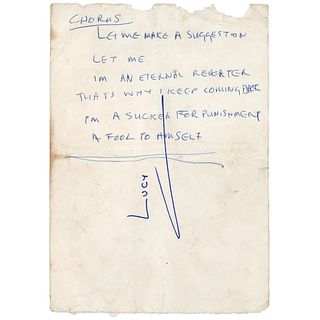 Paul McCartney Handwritten Lyrics to an Unknown Song