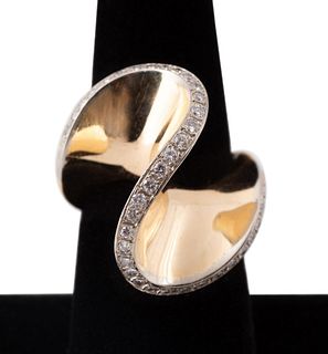 DIAMOND AND 14K YELLOW GOLD SWIRL RING, C. 1960