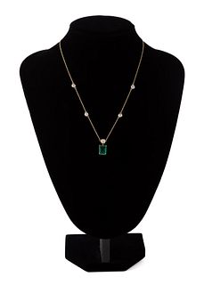 EMERALD, DIAMOND, AND 18K YELLOW GOLD NECKLACE